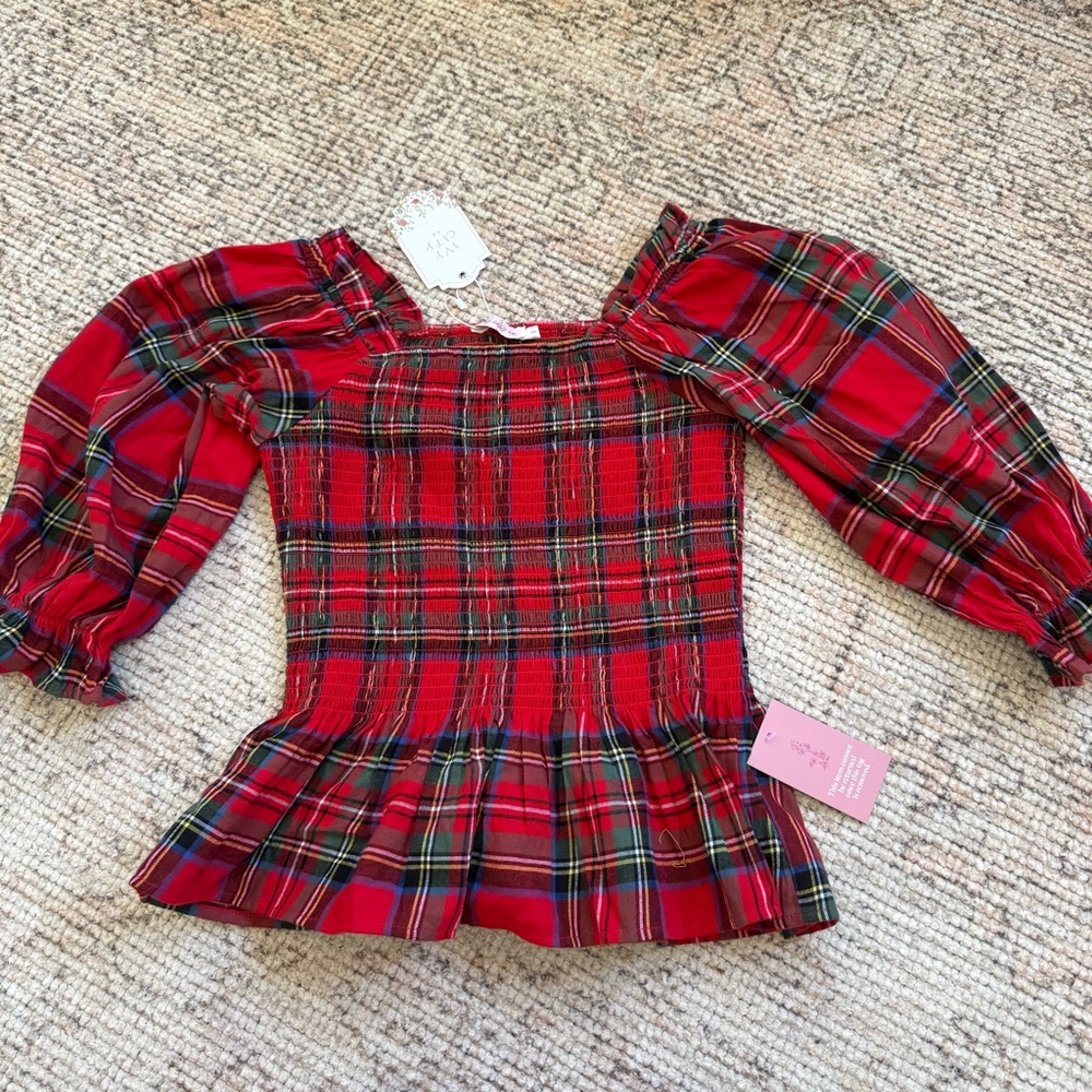 Ivy city co Red Plaid tartan Peplum Madeline Top S new with tags